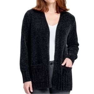 Seven7 Women’s Chenille Caviar Black Cardigan with Pockets - Size Small